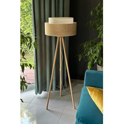 Duolla - Grīdas stāvlampa YUTE BOHO 1xE27/15W/230V d. 45 cm brūna/krēmkrāsa