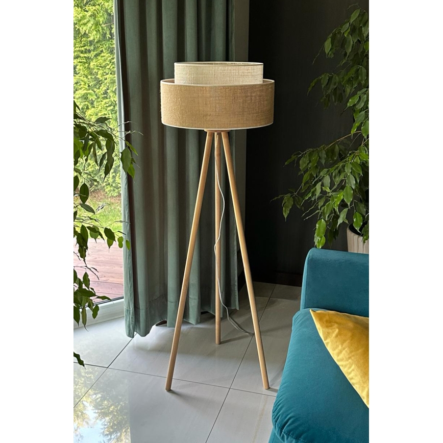 Duolla - Grīdas stāvlampa YUTE BOHO 1xE27/15W/230V d. 45 cm brūna/krēmkrāsa