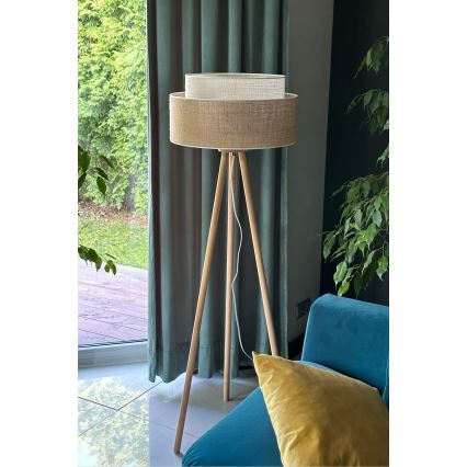 Duolla - Grīdas stāvlampa YUTE BOHO 1xE27/15W/230V d. 45 cm brūna/krēmkrāsa