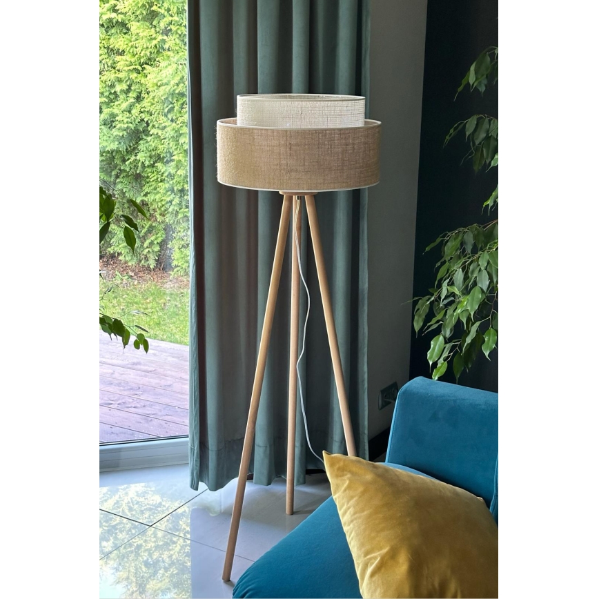 Duolla - Grīdas stāvlampa YUTE BOHO 1xE27/15W/230V d. 45 cm brūna/krēmkrāsa