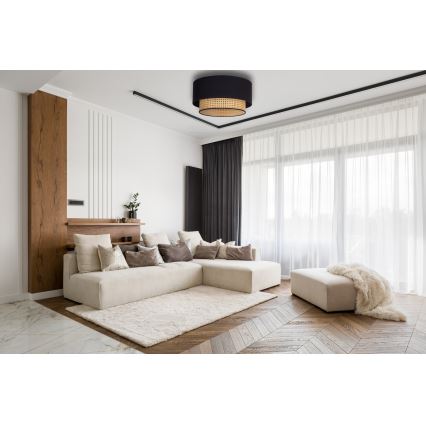 Duolla - Griestu lampa BOHO 1xE27/15W/230V d. 45 cm melna/rotanga