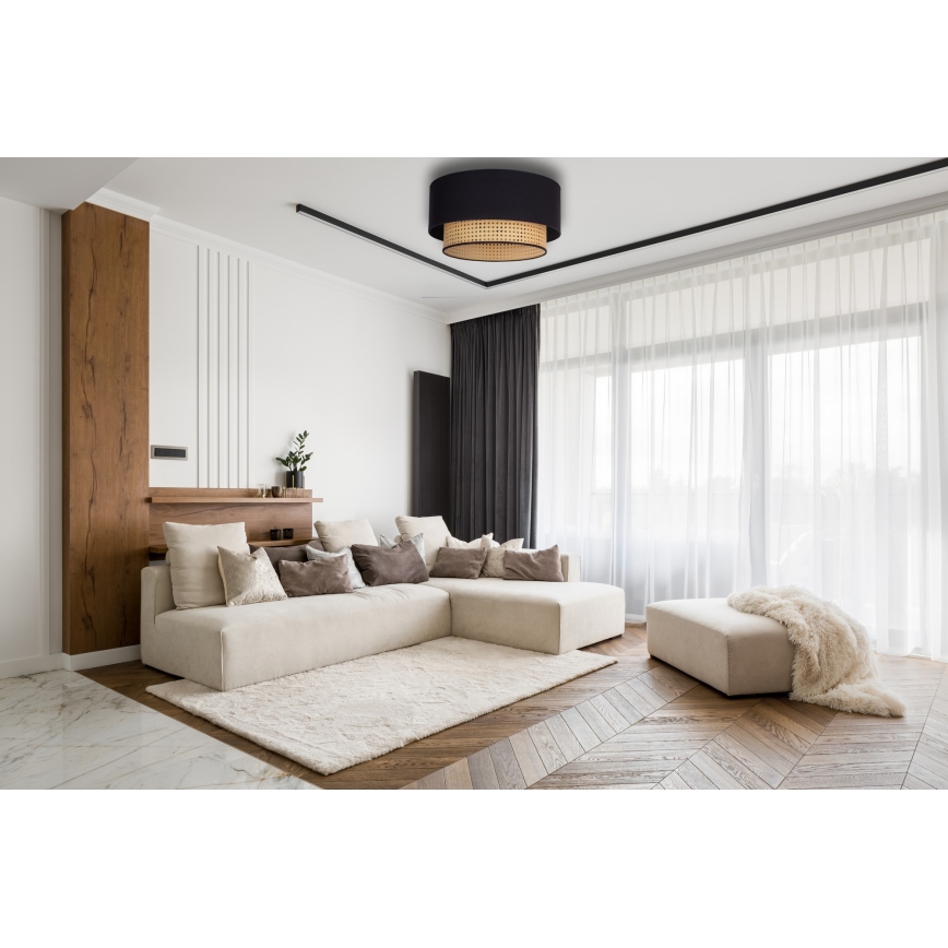 Duolla - Griestu lampa BOHO 1xE27/15W/230V d. 45 cm melna/rotanga