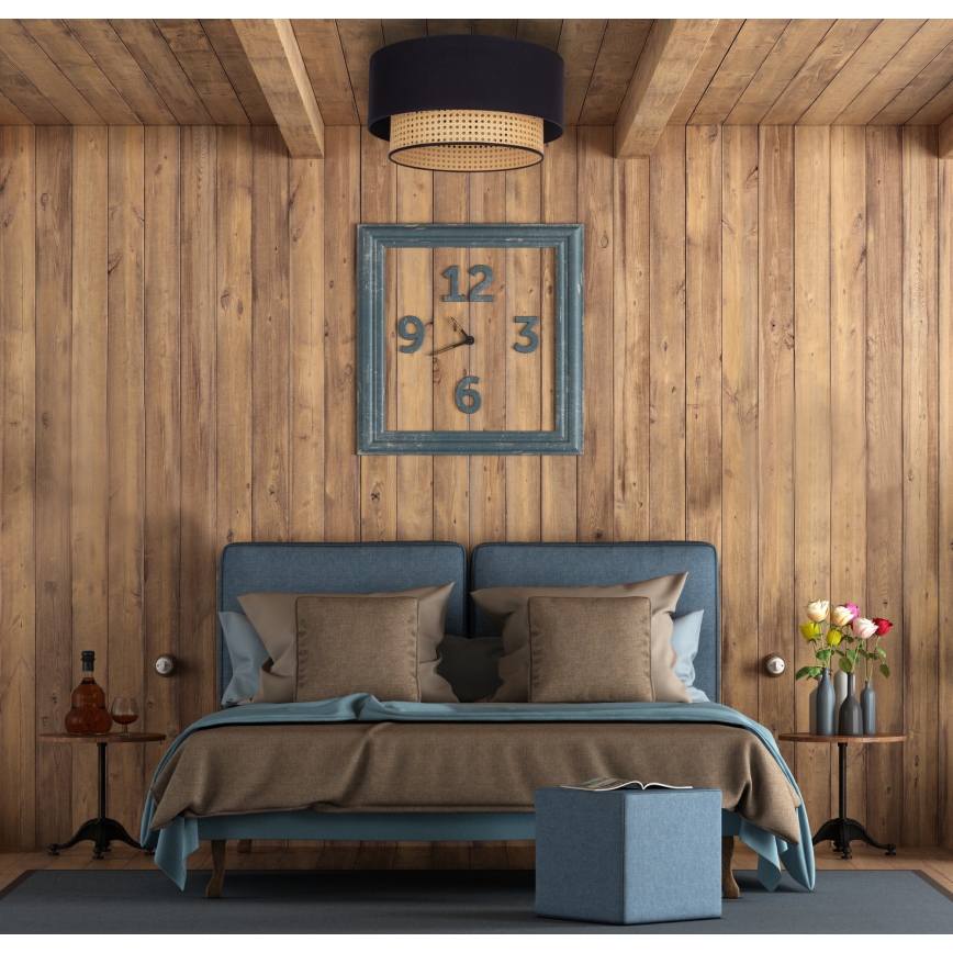 Duolla - Griestu lampa BOHO 1xE27/15W/230V d. 45 cm melna/rotanga