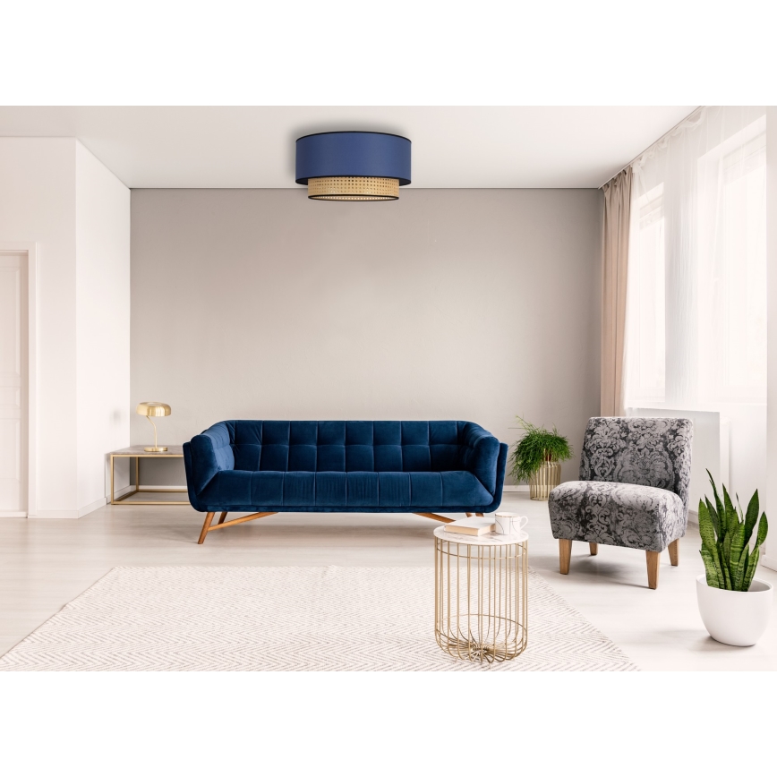 Duolla - Griestu lampa BOHO 1xE27/15W/230V d. 45 cm zila/rotanga