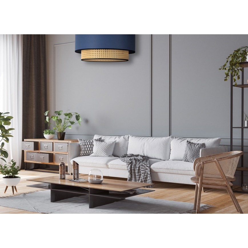 Duolla - Griestu lampa BOHO 1xE27/15W/230V d. 45 cm zila/rotanga