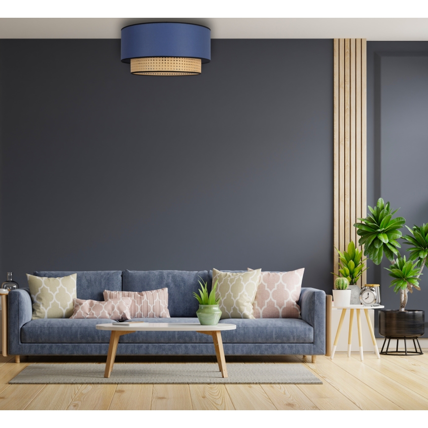 Duolla - Griestu lampa BOHO 1xE27/15W/230V d. 45 cm zila/rotanga