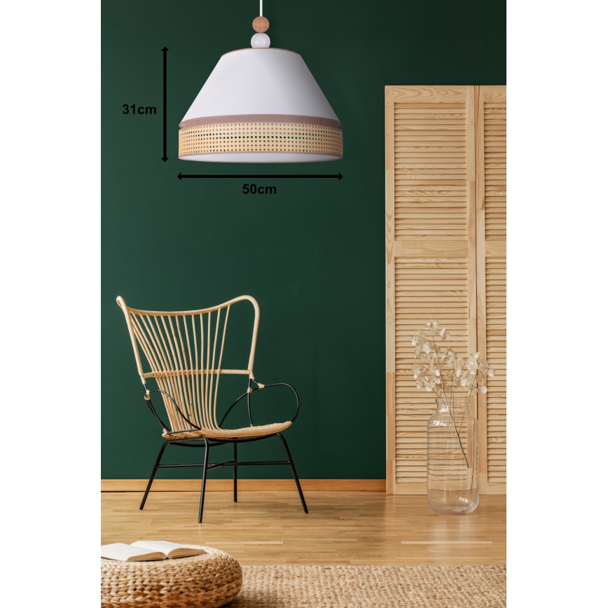 Duolla - Lustra ar auklu AVIGNON 1xE27/15W/230V d. 50 cm balta/rotanga