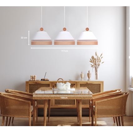 Duolla - Lustra ar auklu AVIGNON 3xE27/15W/230V balta/brūna