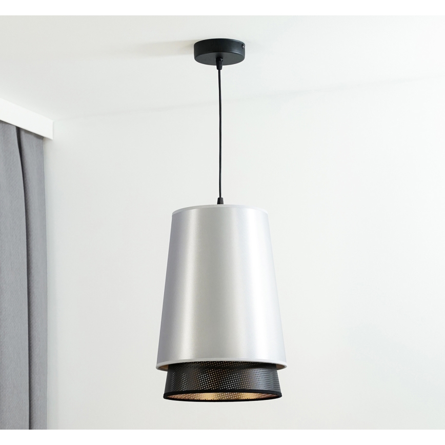 Duolla - Lustra ar auklu BELL SHINY 1xE27/15W/230V d. 25 cm sudraba/melna