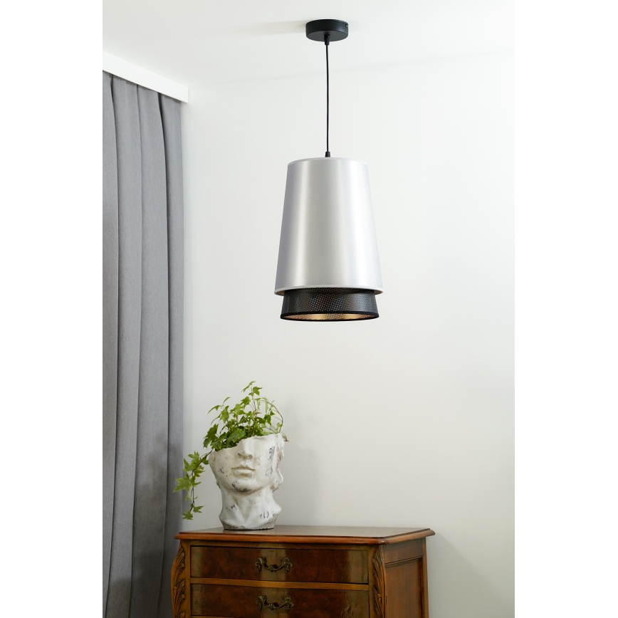 Duolla - Lustra ar auklu BELL SHINY 1xE27/15W/230V d. 25 cm sudraba/melna