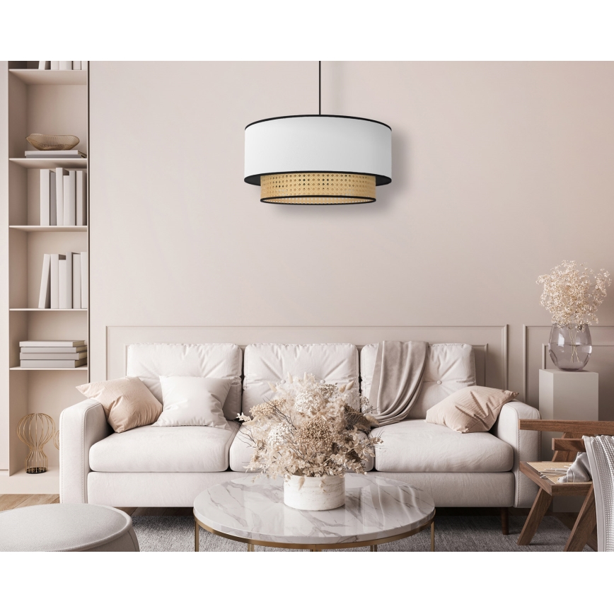 Duolla - Lustra ar auklu BOHO 1xE27/15W/230V d. 45 cm balta/rotanga