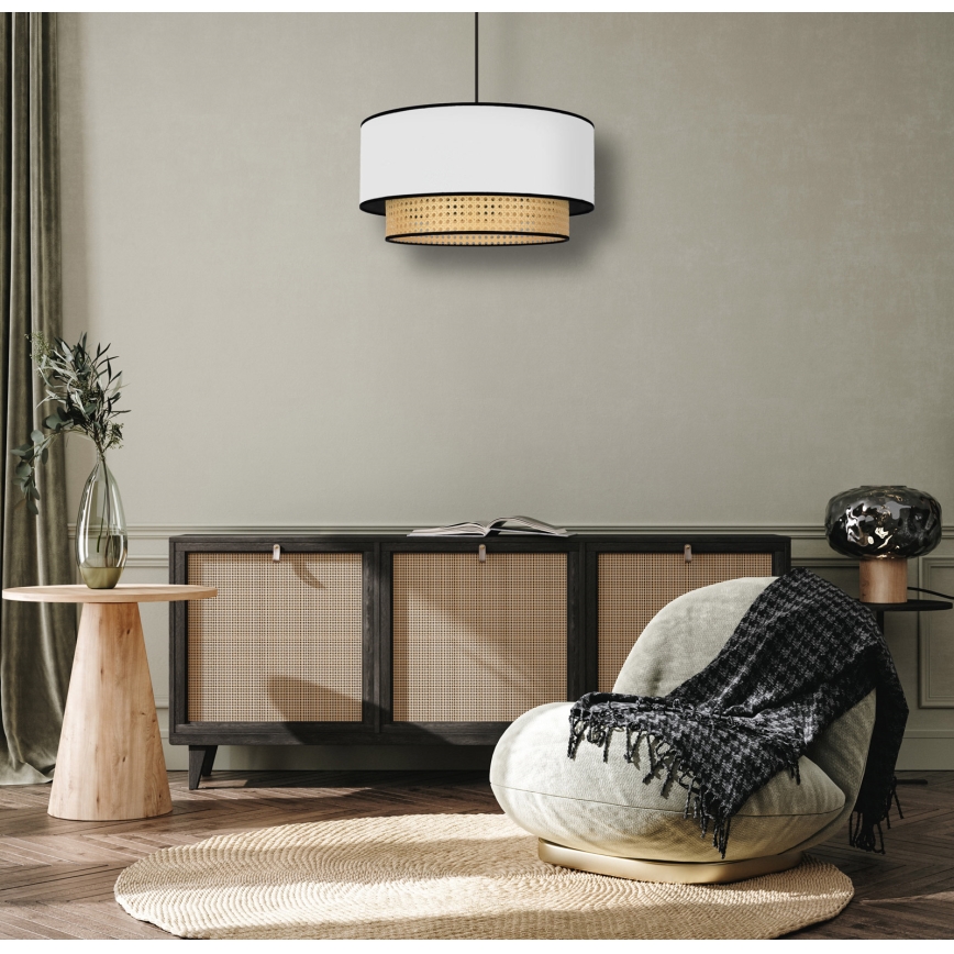 Duolla - Lustra ar auklu BOHO 1xE27/15W/230V d. 45 cm balta/rotanga