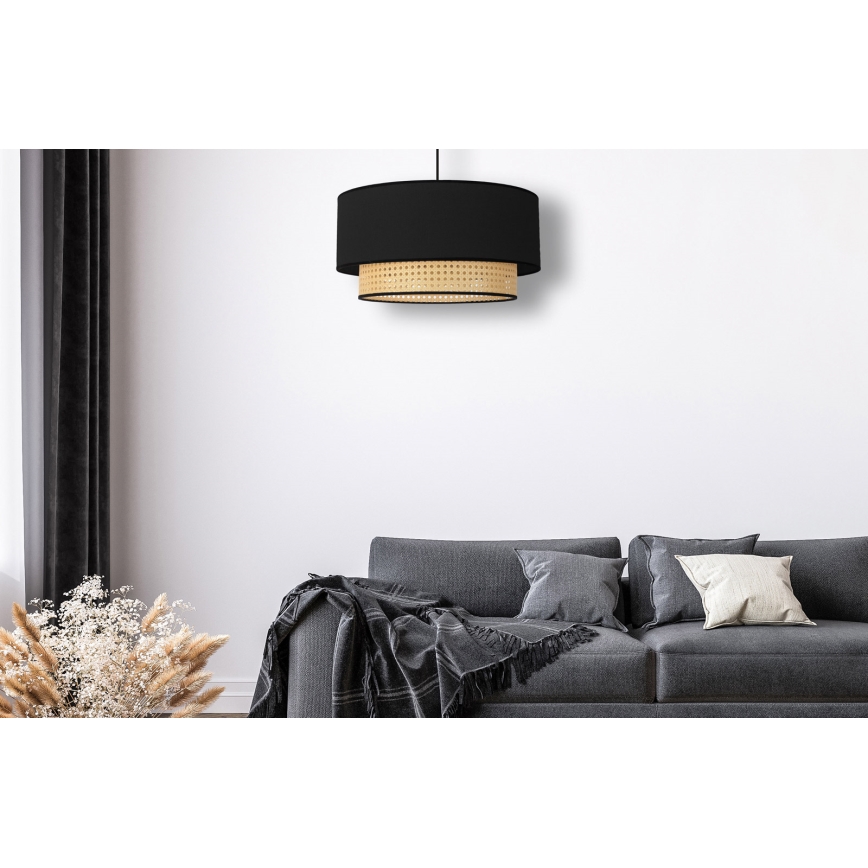 Duolla - Lustra ar auklu BOHO 1xE27/15W/230V d. 45 cm melna/rotanga