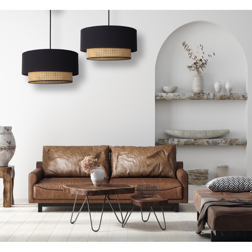 Duolla - Lustra ar auklu BOHO 1xE27/15W/230V d. 45 cm melna/rotanga