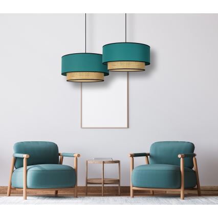 Duolla - Lustra ar auklu BOHO 1xE27/15W/230V d. 45 cm tirkīza/rotanga