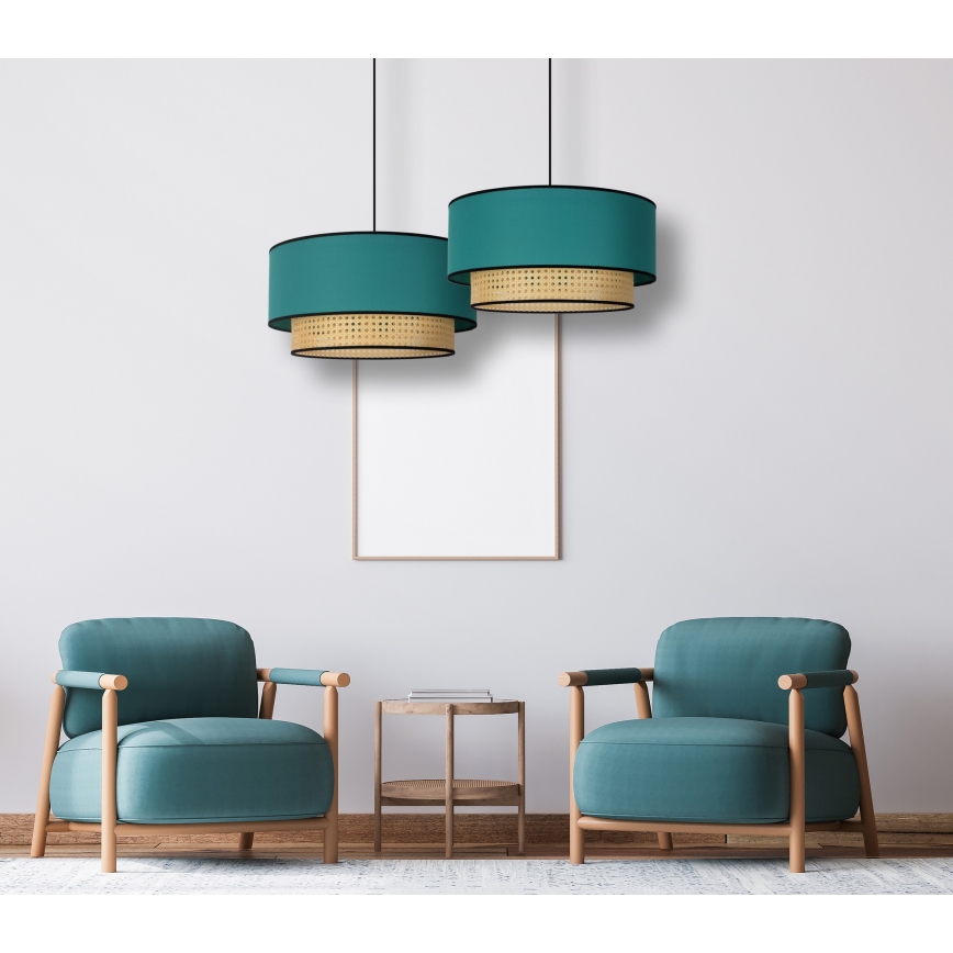 Duolla - Lustra ar auklu BOHO 1xE27/15W/230V d. 45 cm tirkīza/rotanga