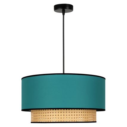 Duolla - Lustra ar auklu BOHO 1xE27/15W/230V d. 45 cm tirkīza/rotanga