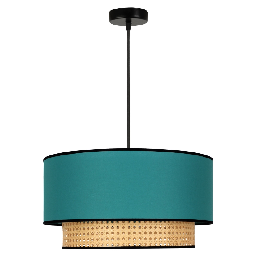 Duolla - Lustra ar auklu BOHO 1xE27/15W/230V d. 45 cm tirkīza/rotanga