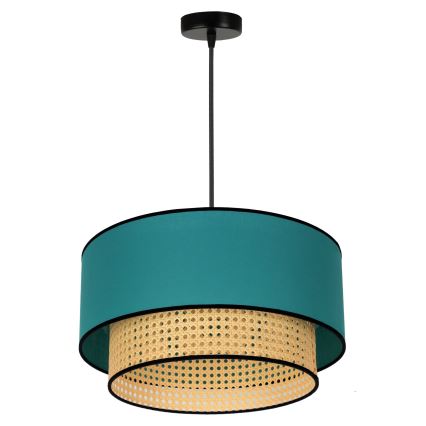 Duolla - Lustra ar auklu BOHO 1xE27/15W/230V d. 45 cm tirkīza/rotanga