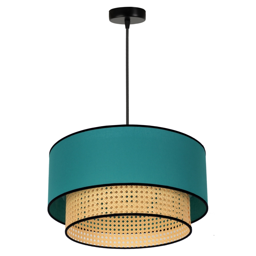 Duolla - Lustra ar auklu BOHO 1xE27/15W/230V d. 45 cm tirkīza/rotanga