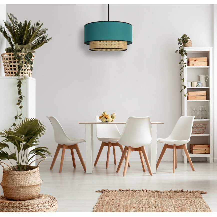 Duolla - Lustra ar auklu BOHO 1xE27/15W/230V d. 45 cm tirkīza/rotanga