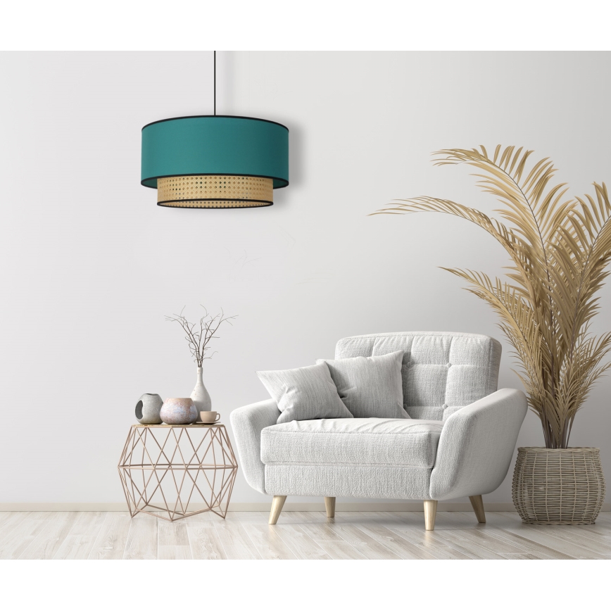 Duolla - Lustra ar auklu BOHO 1xE27/15W/230V d. 45 cm tirkīza/rotanga