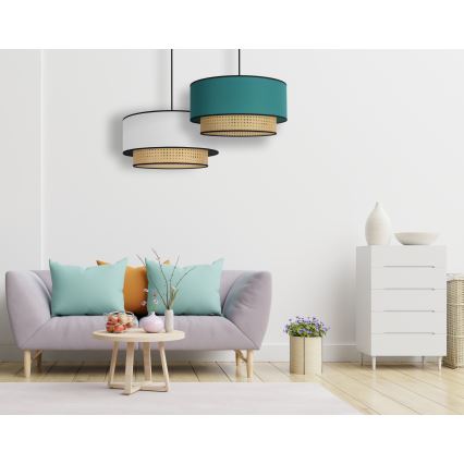 Duolla - Lustra ar auklu BOHO 1xE27/15W/230V d. 45 cm tirkīza/rotanga