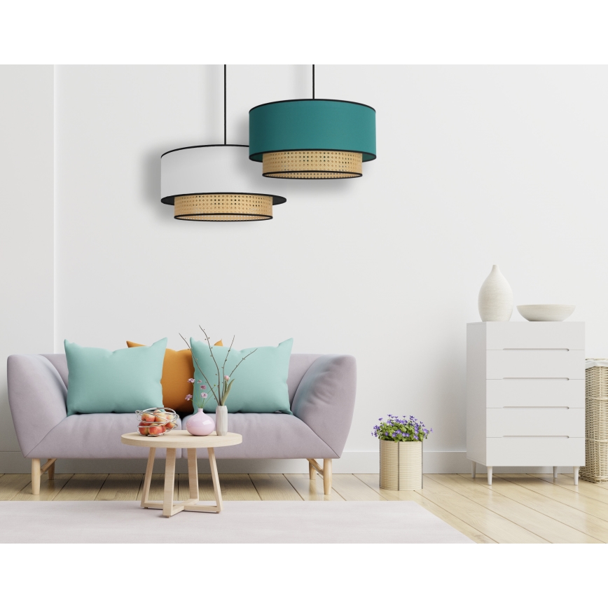 Duolla - Lustra ar auklu BOHO 1xE27/15W/230V d. 45 cm tirkīza/rotanga