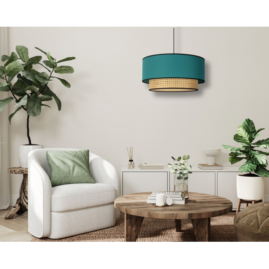 Duolla - Lustra ar auklu BOHO 1xE27/15W/230V d. 45 cm tirkīza/rotanga