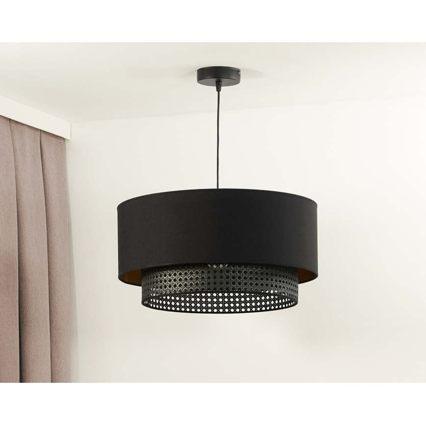 Duolla - Lustra ar auklu BOHO RATTAN 1xE27/15W/230V d. 45 cm melna