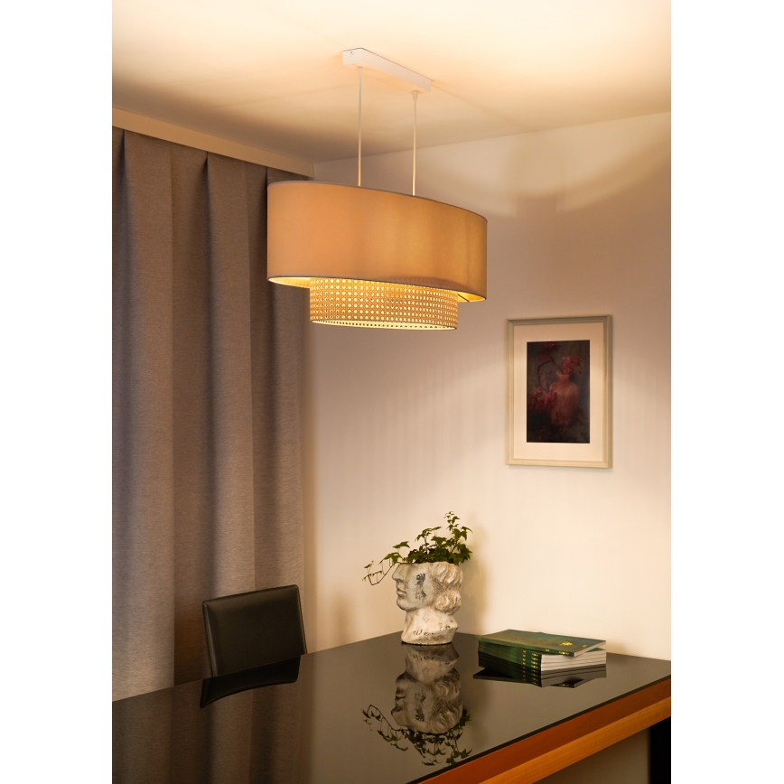 Duolla - Lustra ar auklu DOUBLE OVAL RATTAN 2xE27/15W/230V krēmkrāsa/rotanga