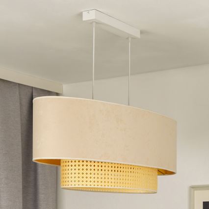 Duolla - Lustra ar auklu DOUBLE OVAL RATTAN 2xE27/15W/230V krēmkrāsa/rotanga