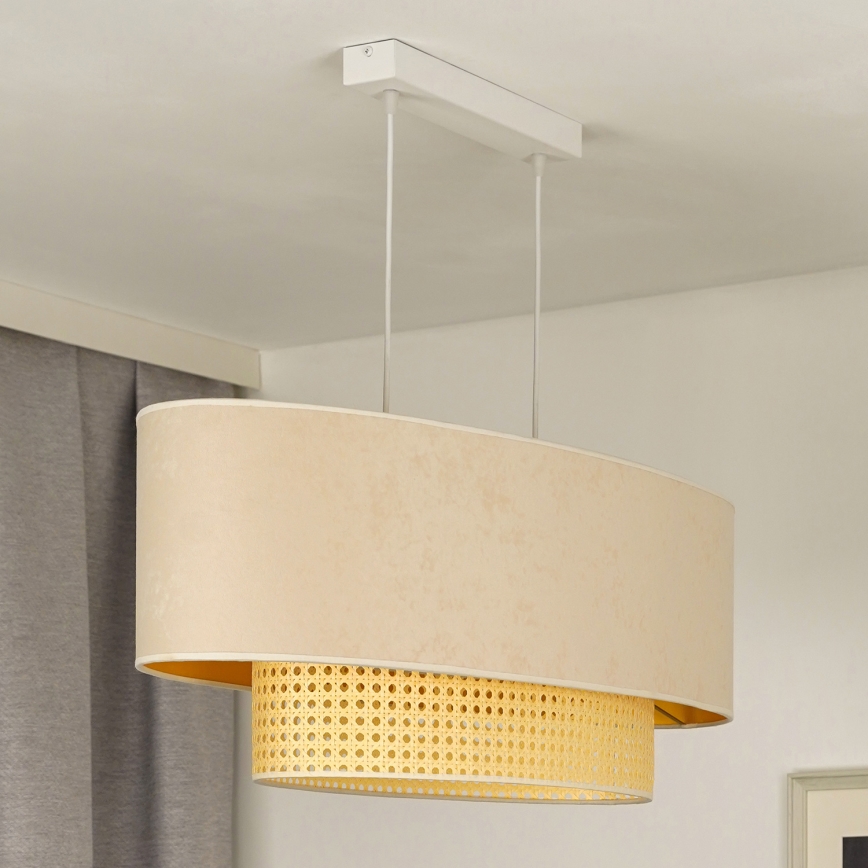 Duolla - Lustra ar auklu DOUBLE OVAL RATTAN 2xE27/15W/230V krēmkrāsa/rotanga