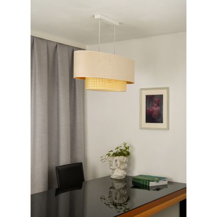 Duolla - Lustra ar auklu DOUBLE OVAL RATTAN 2xE27/15W/230V krēmkrāsa/rotanga