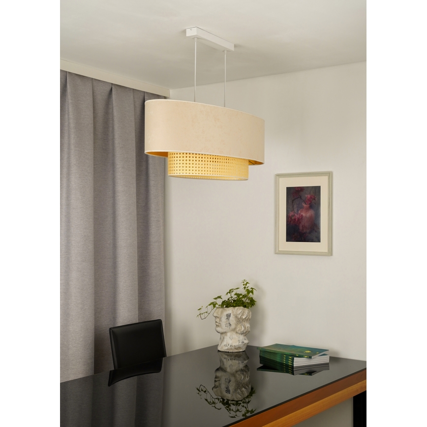 Duolla - Lustra ar auklu DOUBLE OVAL RATTAN 2xE27/15W/230V krēmkrāsa/rotanga
