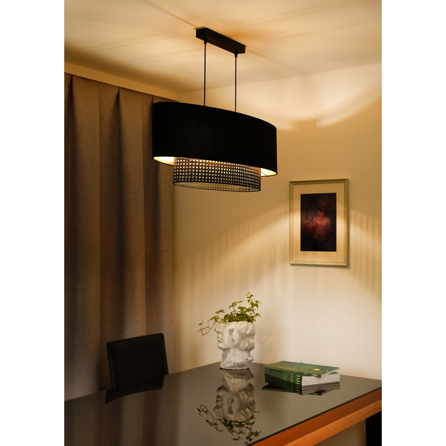 Duolla - Lustra ar auklu DOUBLE OVAL RATTAN 2xE27/15W/230V melna/rotanga