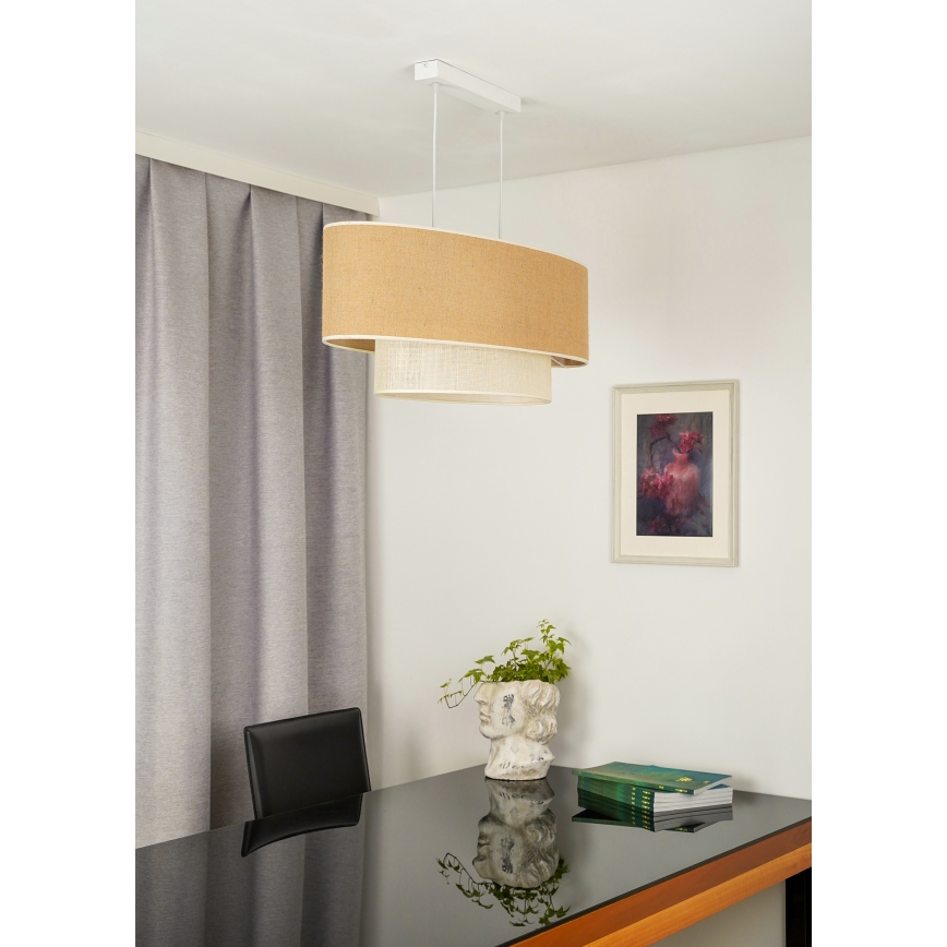 Duolla - Lustra ar auklu DOUBLE OVAL YUTE 2xE27/15W/230V brūna/krēmkrāsa