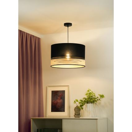 Duolla - Lustra ar auklu DOUBLE RATTAN 1xE27/15W/230V d. 40 cm melna/bēša