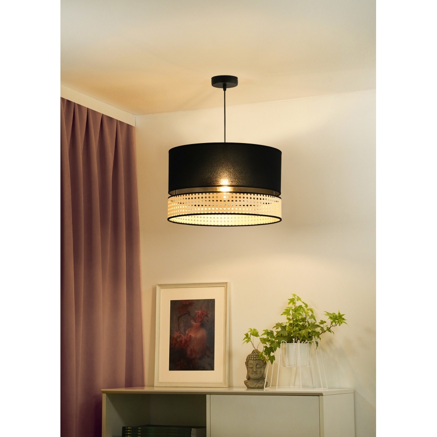Duolla - Lustra ar auklu DOUBLE RATTAN 1xE27/15W/230V d. 40 cm melna/bēša