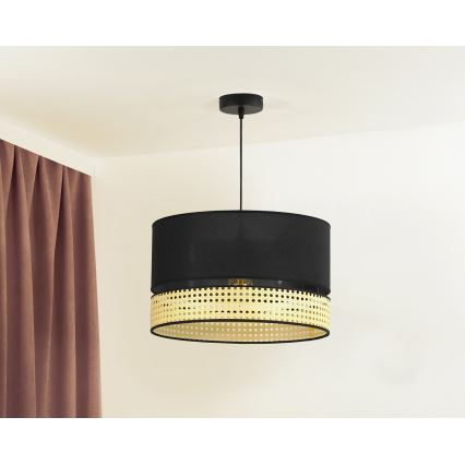 Duolla - Lustra ar auklu DOUBLE RATTAN 1xE27/15W/230V d. 40 cm melna/bēša