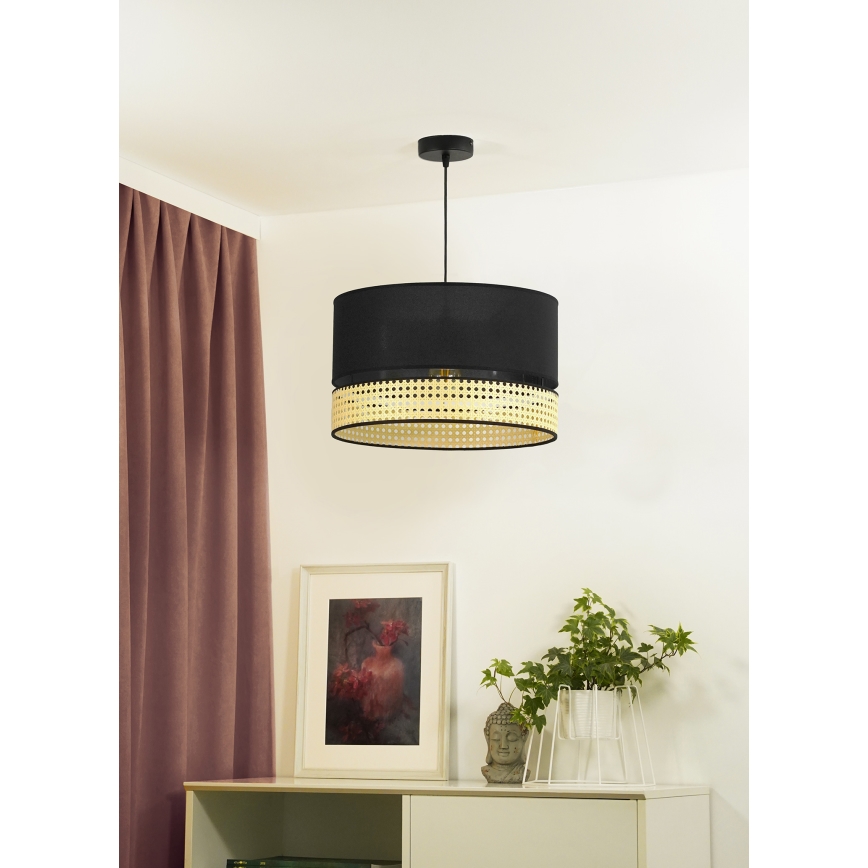 Duolla - Lustra ar auklu DOUBLE RATTAN 1xE27/15W/230V d. 40 cm melna/bēša
