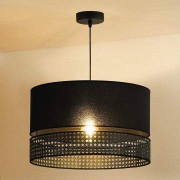 Duolla - Lustra ar auklu DOUBLE RATTAN 1xE27/15W/230V d. 40 cm melna