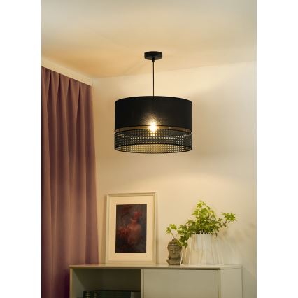 Duolla - Lustra ar auklu DOUBLE RATTAN 1xE27/15W/230V d. 40 cm melna