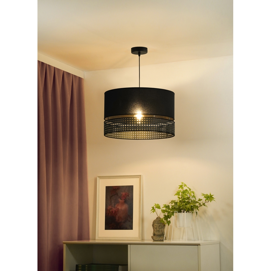 Duolla - Lustra ar auklu DOUBLE RATTAN 1xE27/15W/230V d. 40 cm melna
