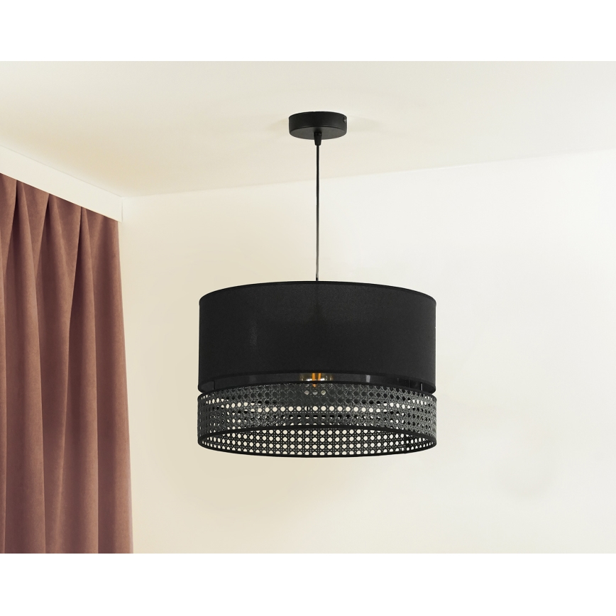 Duolla - Lustra ar auklu DOUBLE RATTAN 1xE27/15W/230V d. 40 cm melna