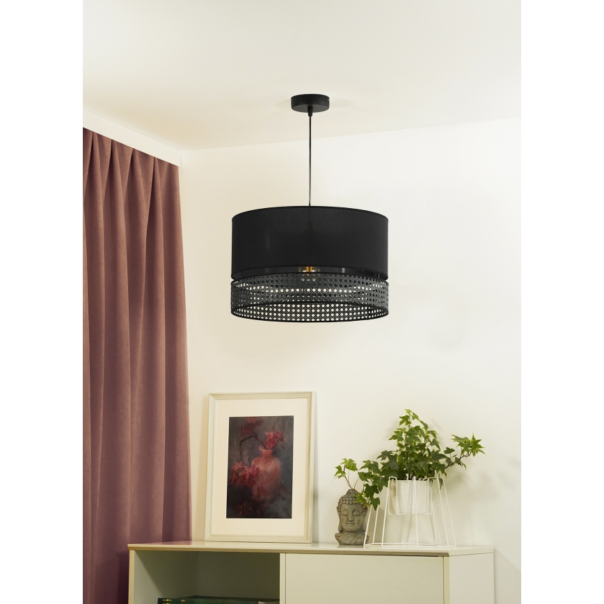 Duolla - Lustra ar auklu DOUBLE RATTAN 1xE27/15W/230V d. 40 cm melna