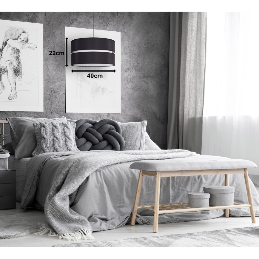 Duolla - Lustra ar auklu DUO 1xE27/15W/230V d. 40 cm melna/balta