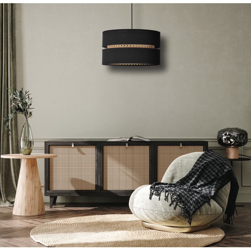 Duolla - Lustra ar auklu DUO 1xE27/15W/230V d. 40 cm melna/rotanga