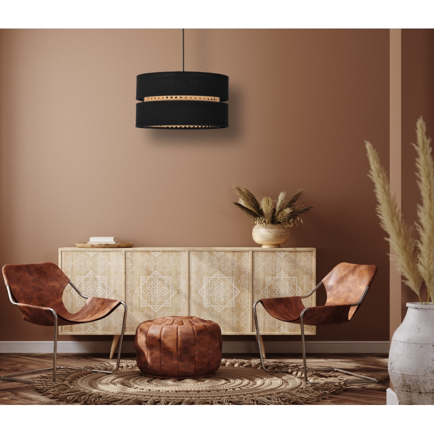 Duolla - Lustra ar auklu DUO 1xE27/15W/230V d. 40 cm melna/rotanga