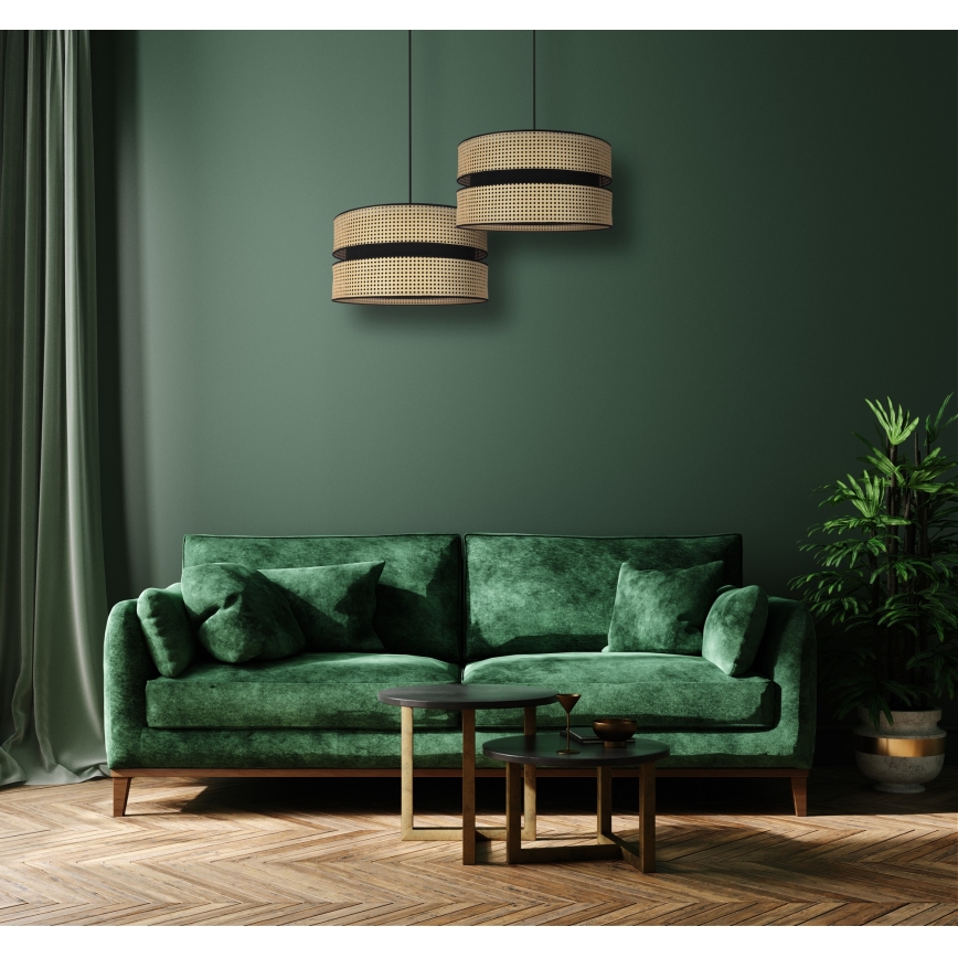Duolla - Lustra ar auklu DUO 1xE27/15W/230V d. 40 cm rotanga/melna